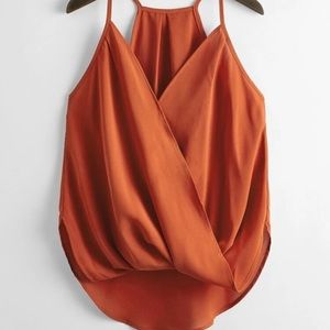 Burnt orange wrap v neck tank blouse